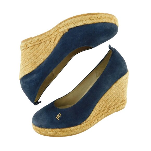 New Viscata Barcelona Deep Blue Suede Leather Espadrille Wedge Pumps 39 - Picture 4 of 7